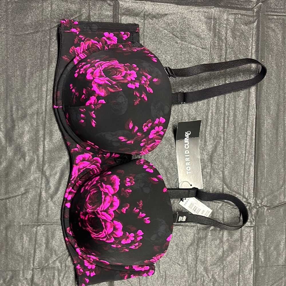 Torrid Black and Pink Lace Overlay Bra with Underwire Support